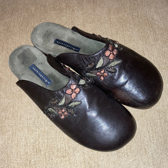 Anthropologie Shoes - Anthropologie Brown Leather Floral Slip-On Clogs
